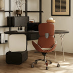 Sculptural Curved Office Desk and Leather Chair Set With Storage