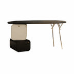 Sculptural Curved Office Desk and Leather Chair Set With Storage