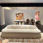 Sculptural Curved Ruffle Skirt Sofa With Wraparound Back and Low Profile
