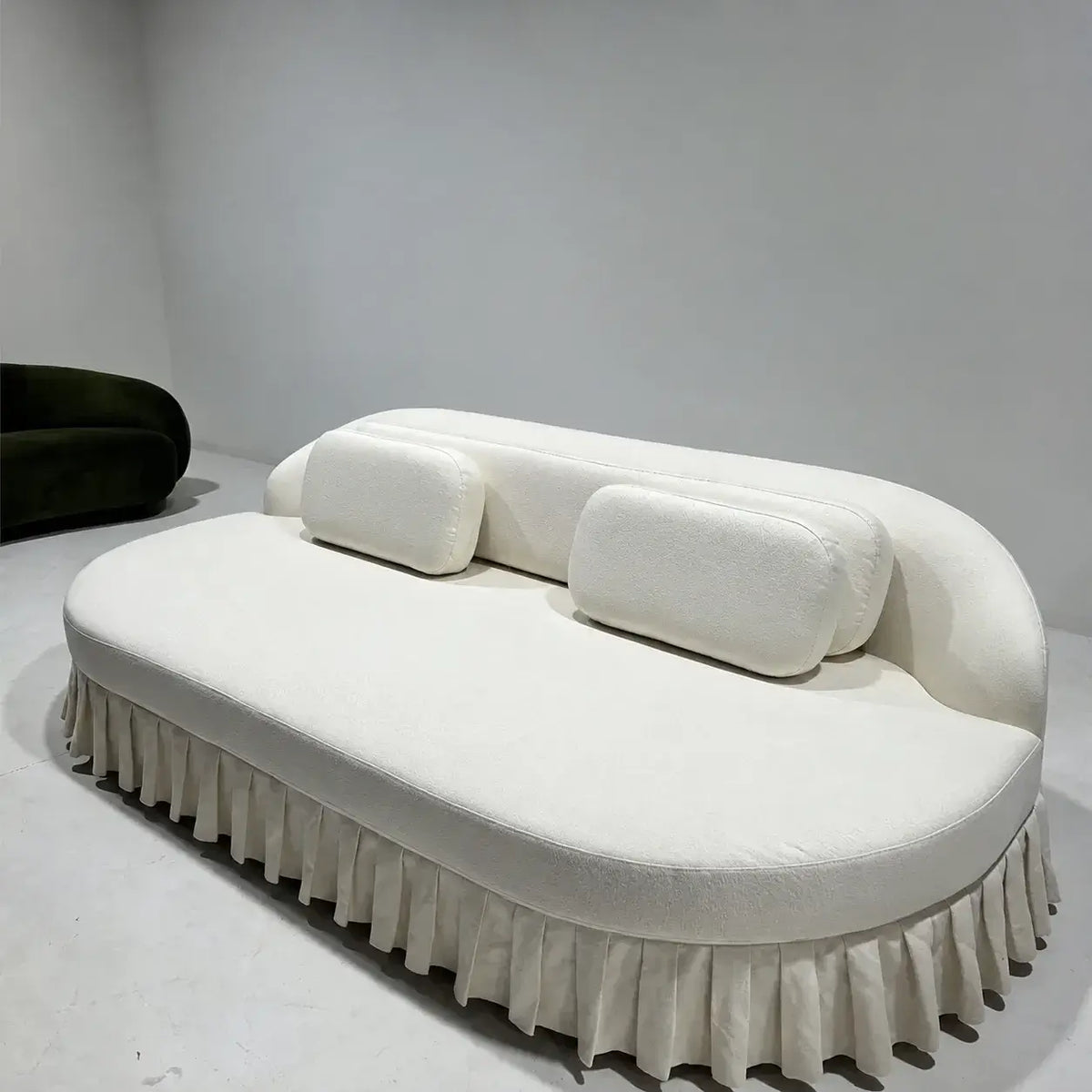 Sculptural Curved Ruffle Skirt Sofa With Wraparound Back and Low Profile