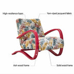 Sculptural Curved Wood Accent Chair in Vintage Tropical Jacquard