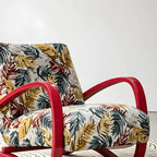 Sculptural Curved Wood Accent Chair in Vintage Tropical Jacquard