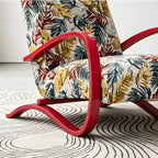 Sculptural Curved Wood Accent Chair in Vintage Tropical Jacquard