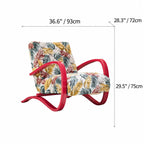 Sculptural Curved Wood Accent Chair in Vintage Tropical Jacquard Dimensions