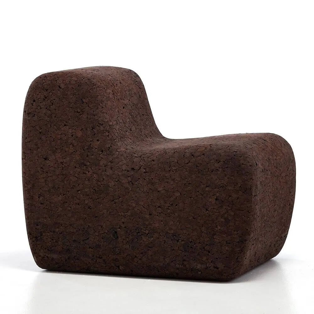 Sculptural Dark Cork Chair and Cork Stool Series with Rounded Forms