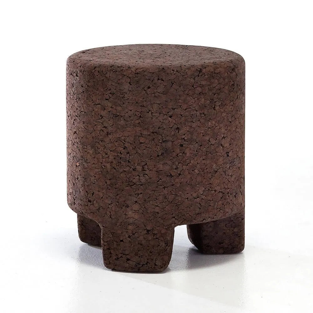 Sculptural Dark Cork Chair and Cork Stool Series with Rounded Forms