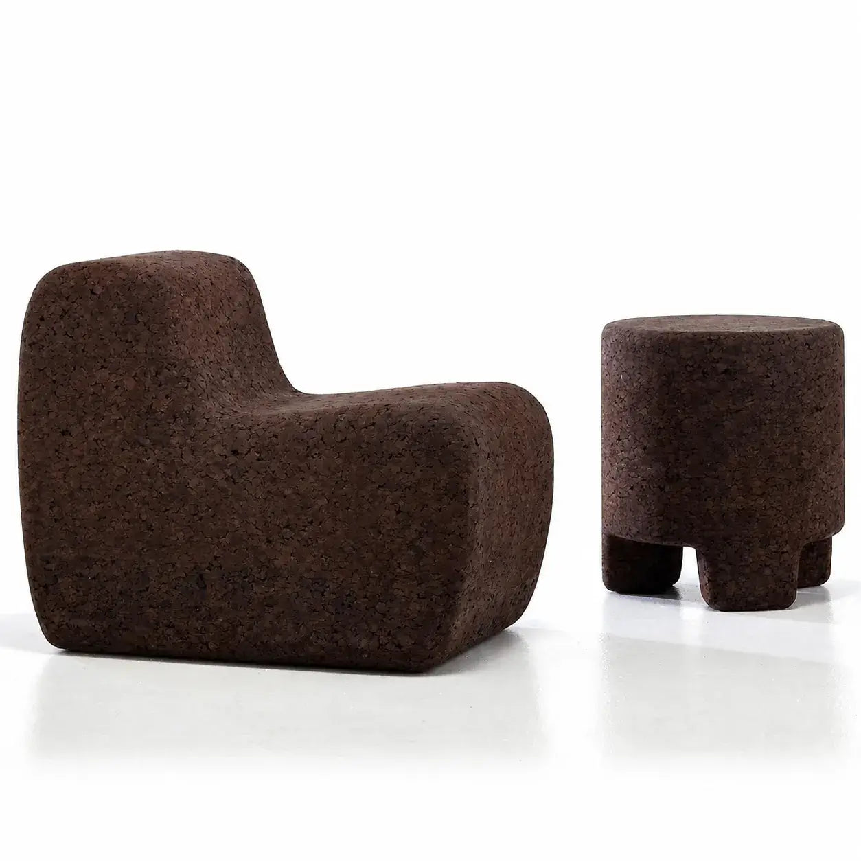 Sculptural Dark Cork Chair and Cork Stool Series with Rounded Forms Main Product Image
