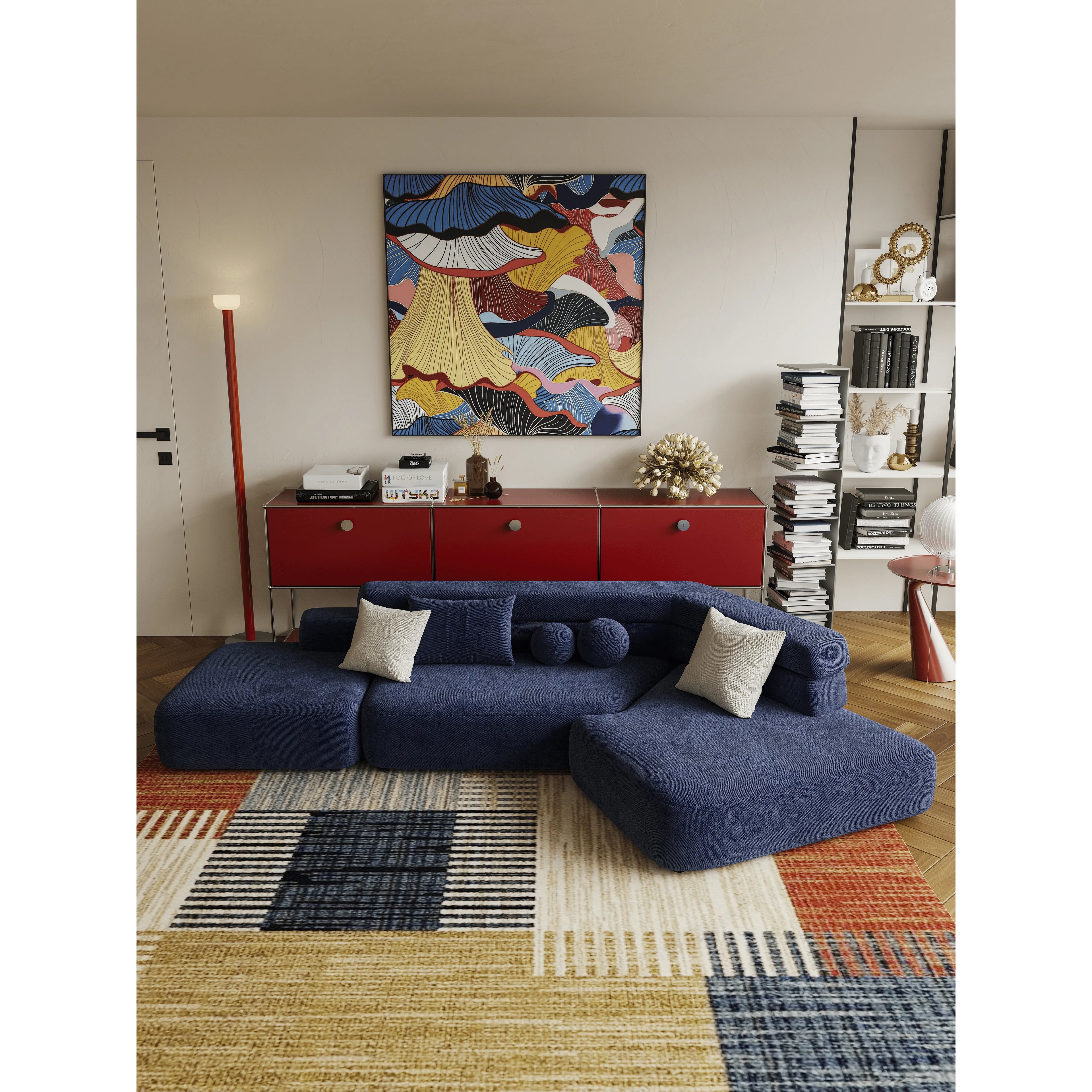 Sculptural Deep Blue Modular Chaise Lounge for Artistic Lounge Living