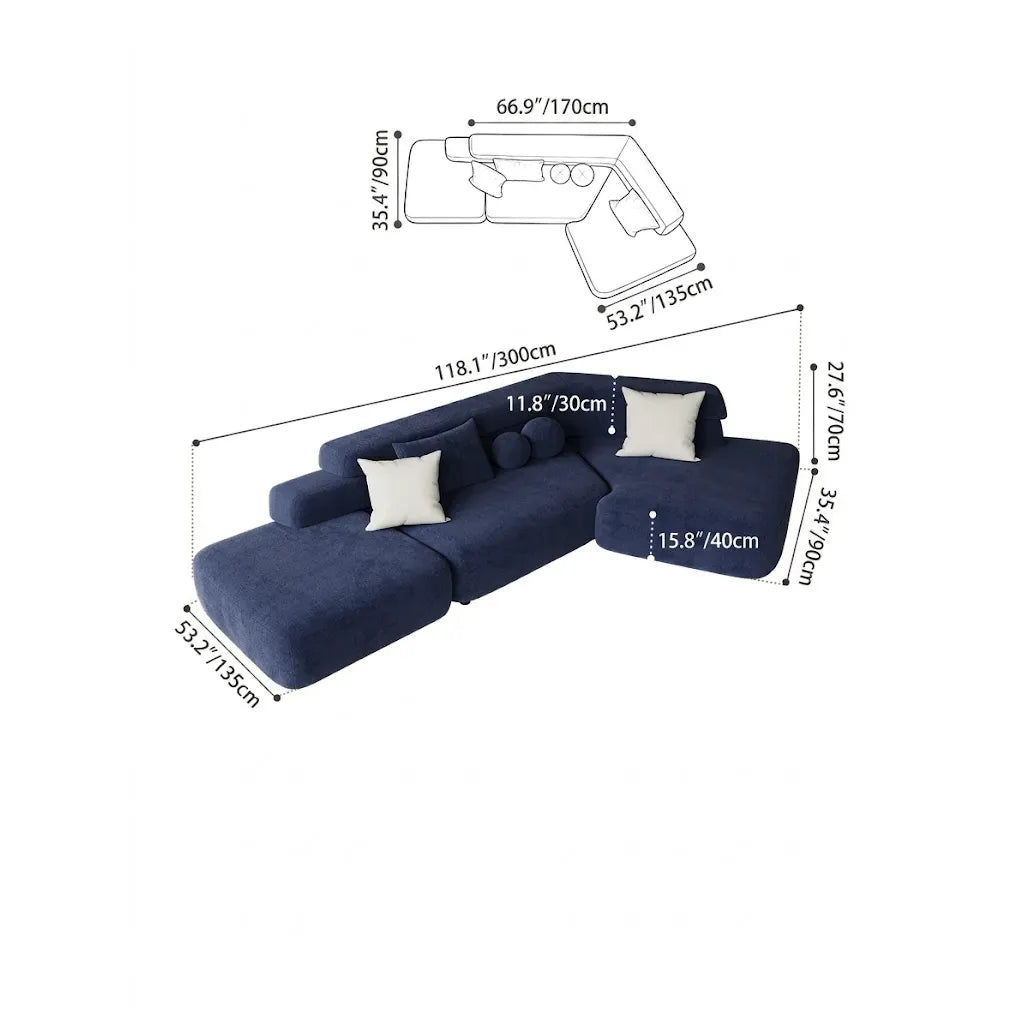 Sculptural Deep Blue Modular Chaise Lounge for Artistic Lounge Living Dimensions