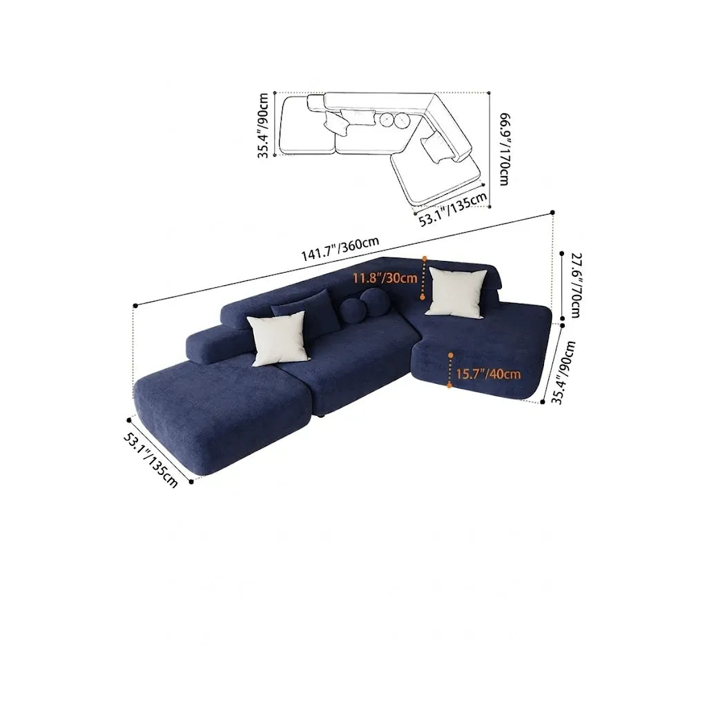 Sculptural Deep Blue Modular Chaise Lounge for Artistic Lounge Living Dimensions