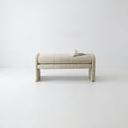 Sculptural Fabric Bedroom Bench with Solid Wood Frame and Textured Linen-Blend Upholstery