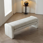 Sculptural Fabric Bedroom Bench with Solid Wood Frame and Textured Linen-Blend Upholstery