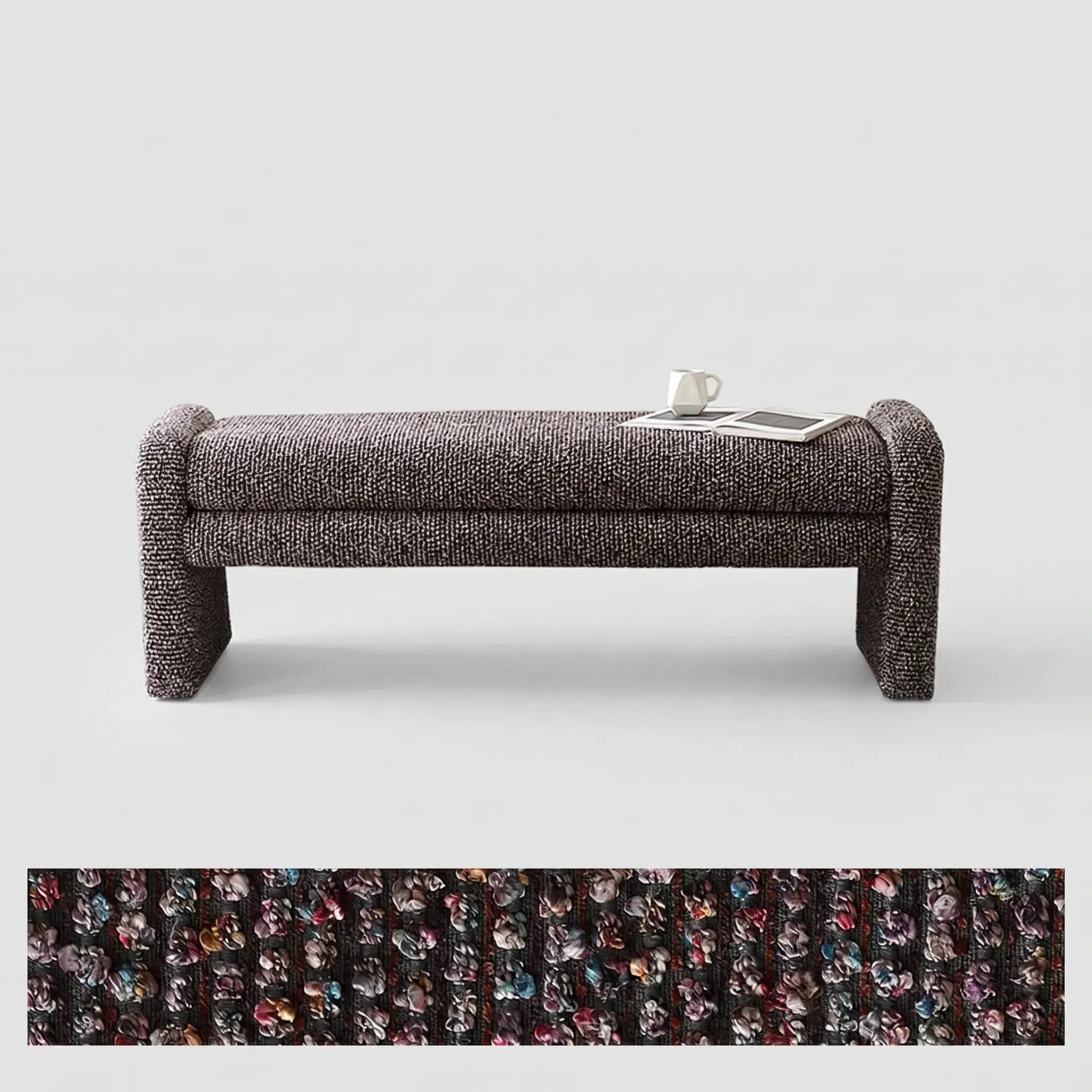 Sculptural Fabric Bedroom Bench with Solid Wood Frame and Textured Linen-Blend Upholstery