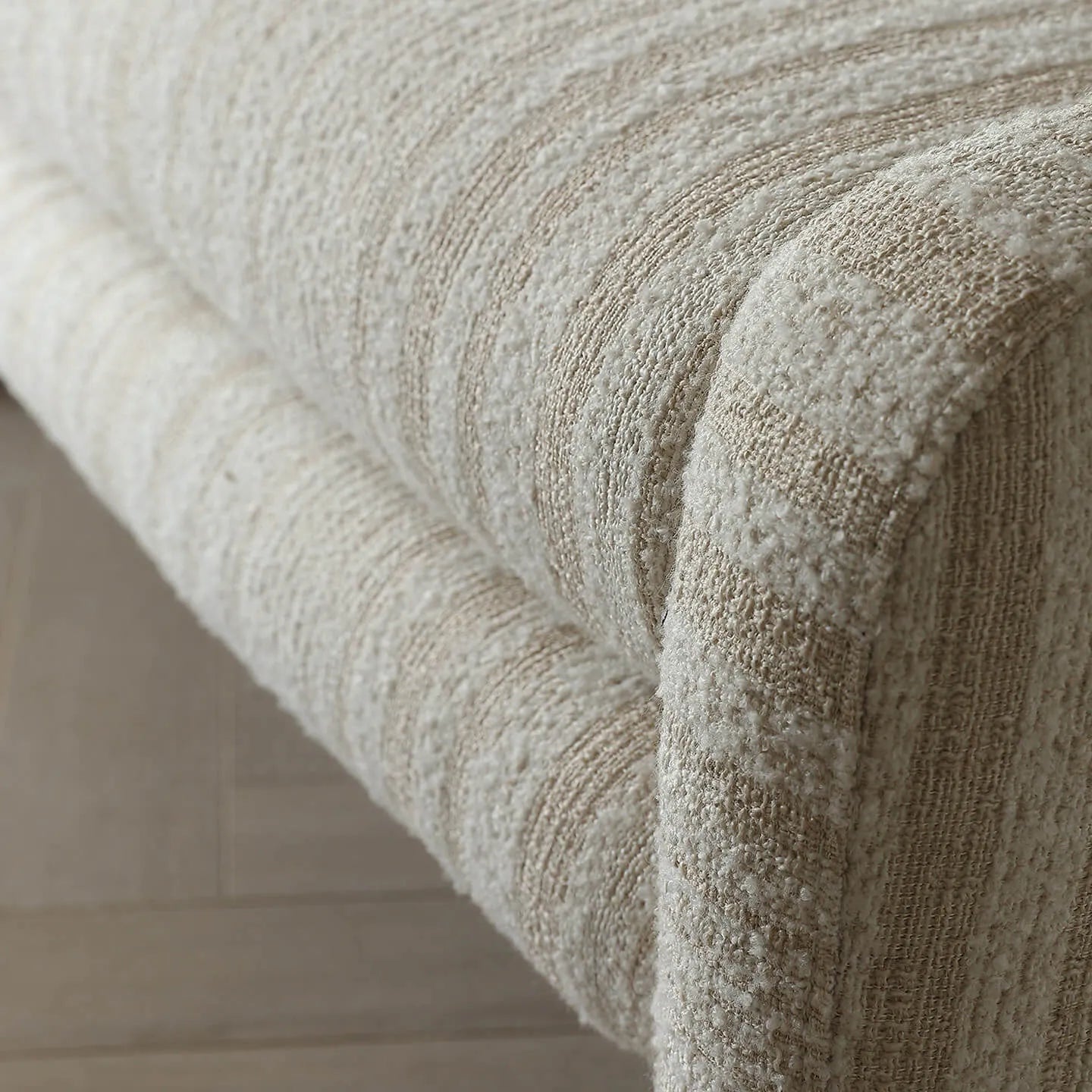 Sculptural Fabric Bedroom Bench with Solid Wood Frame and Textured Linen-Blend Upholstery