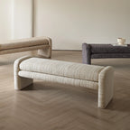 Sculptural Fabric Bedroom Bench with Solid Wood Frame and Textured Linen-Blend Upholstery