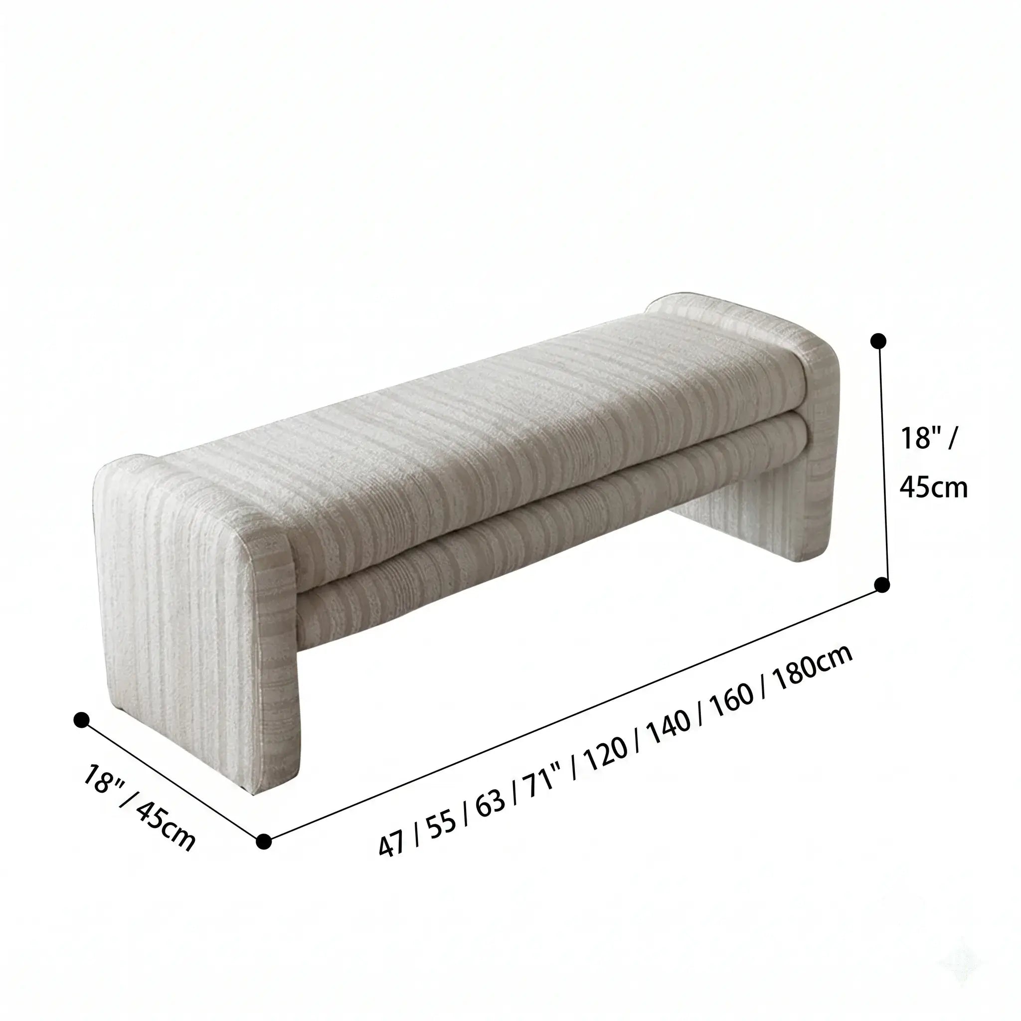 Sculptural Fabric Bedroom Bench with Solid Wood Frame and Textured Linen-Blend Upholstery Dimensions