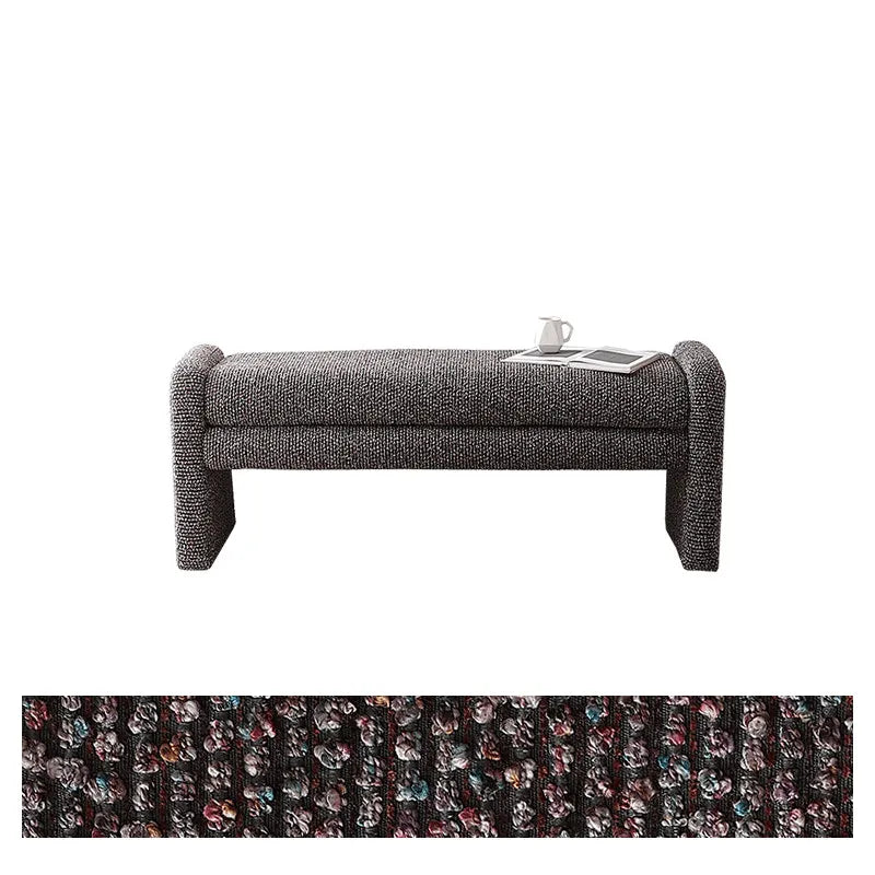Sculptural Fabric Bedroom Bench with Solid Wood Frame and Textured Linen-Blend Upholstery
