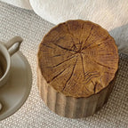 Sculptural Faux Wood Grain Drum Side Table, Lightweight Wabi Accent