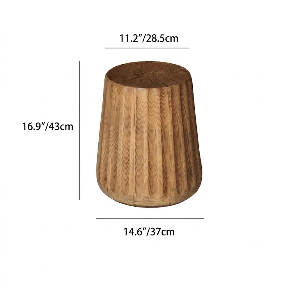 Sculptural Faux Wood Grain Drum Side Table, Lightweight Wabi Accent Dimensions
