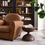 Sculptural Faux Wood Grain Hourglass End and Side Table for Living Spaces