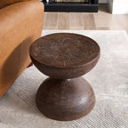 Sculptural Faux Wood Grain Hourglass End and Side Table for Living Spaces