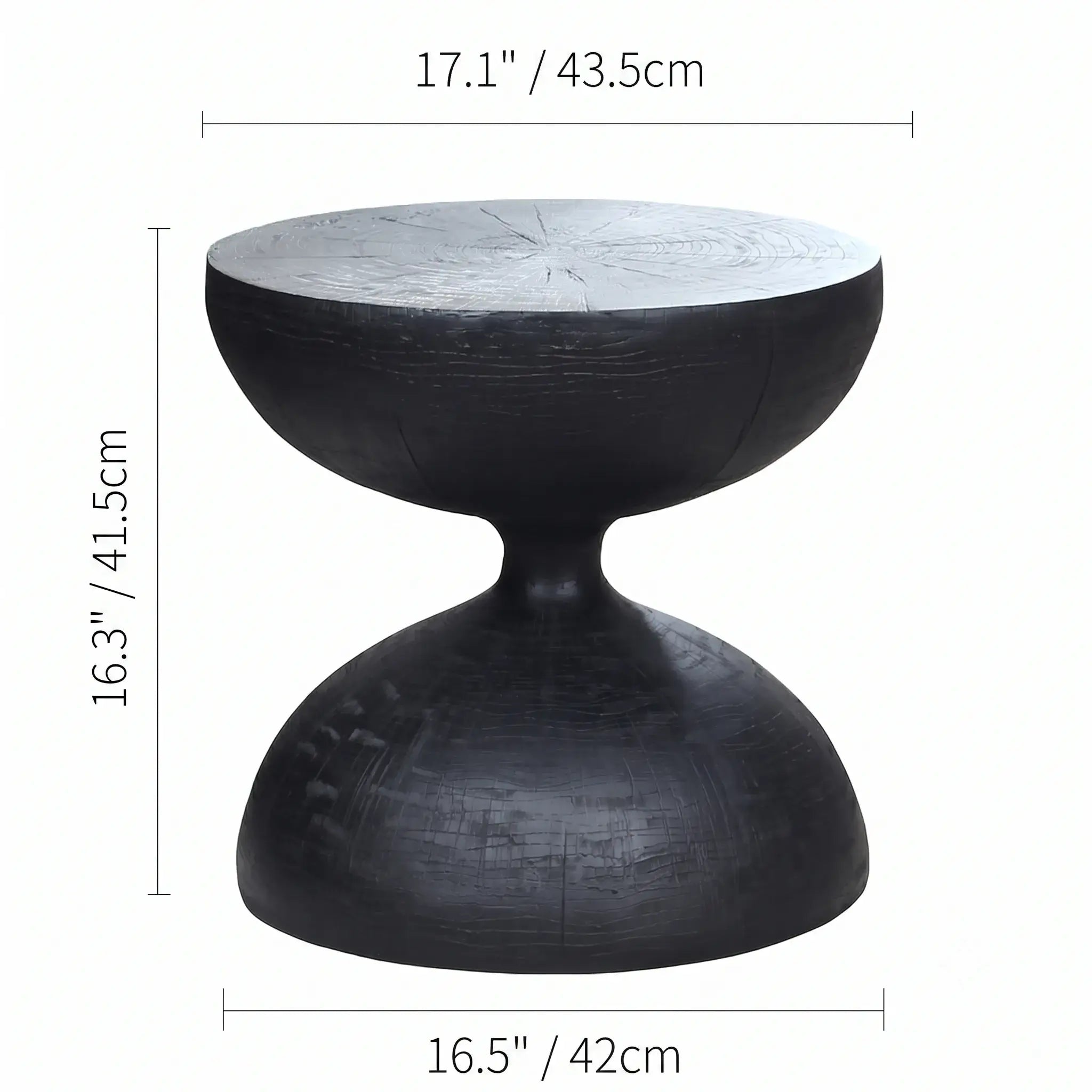 Sculptural Faux Wood Grain Hourglass End and Side Table for Living Spaces