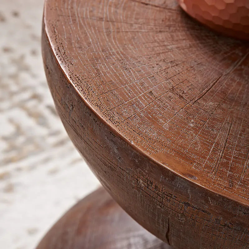 Sculptural Faux Wood Grain Hourglass End and Side Table for Living Spaces