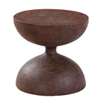 Sculptural Faux Wood Grain Hourglass End and Side Table for Living Spaces