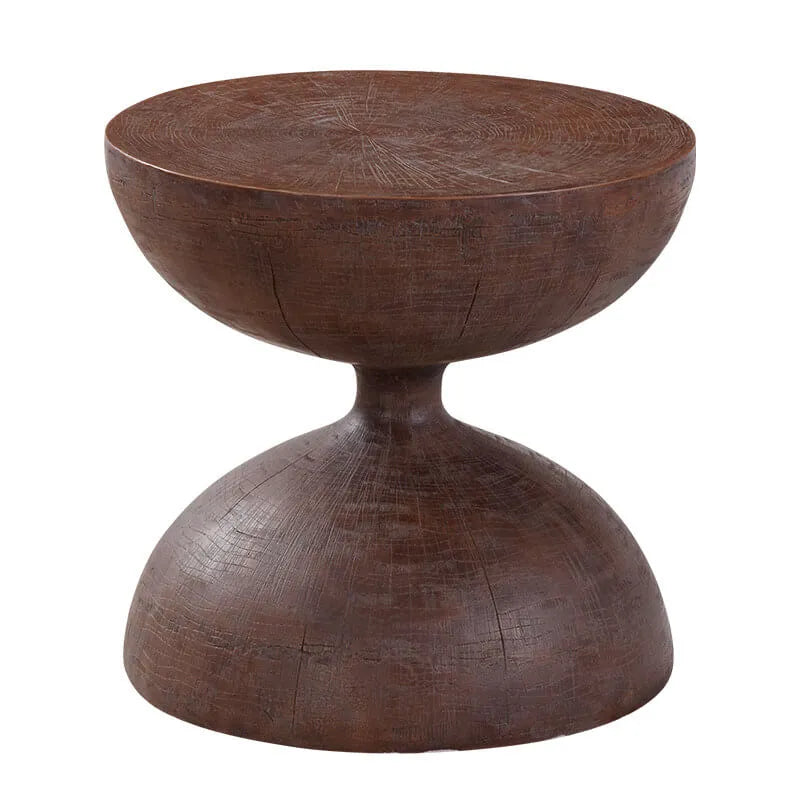 Sculptural Faux Wood Grain Hourglass End and Side Table for Living Spaces