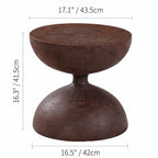 Sculptural Faux Wood Grain Hourglass End and Side Table for Living Spaces Dimensions