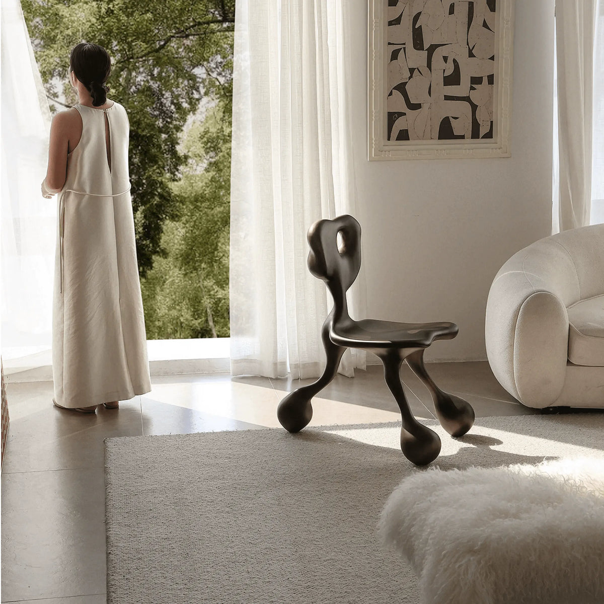 Sculptural Fiberglass Accent Chair with Cutout Back and Tripod Base