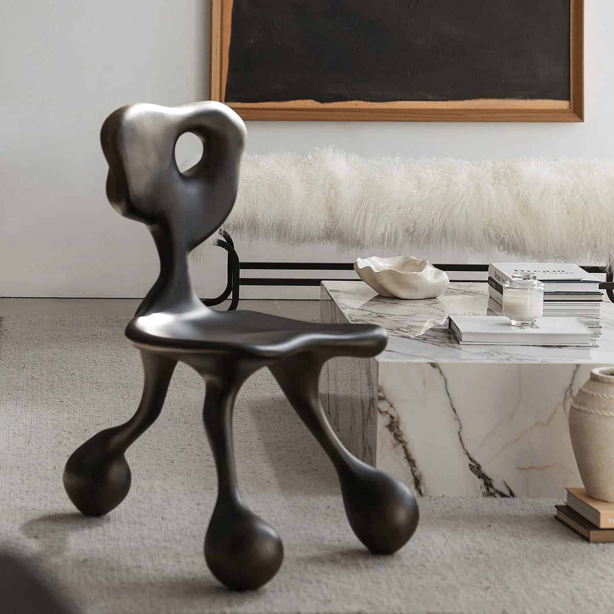 Sculptural Fiberglass Accent Chair with Cutout Back and Tripod Base