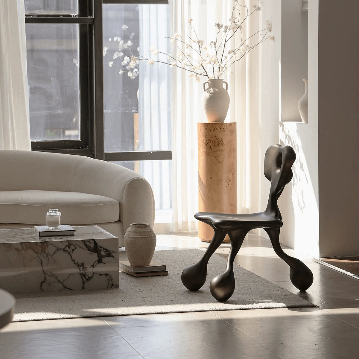 Sculptural Fiberglass Accent Chair with Cutout Back and Tripod Base