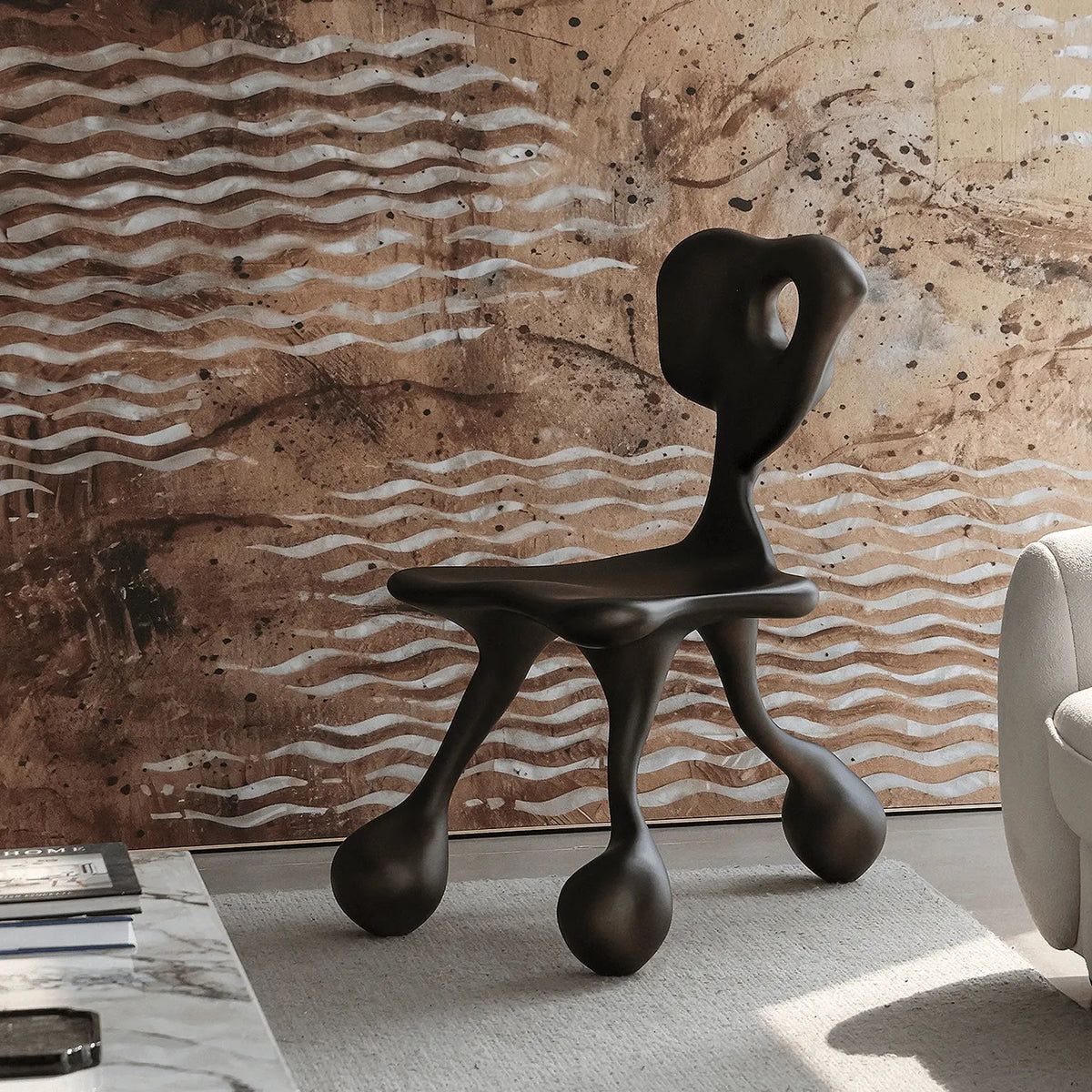 Sculptural Fiberglass Accent Chair with Cutout Back and Tripod Base