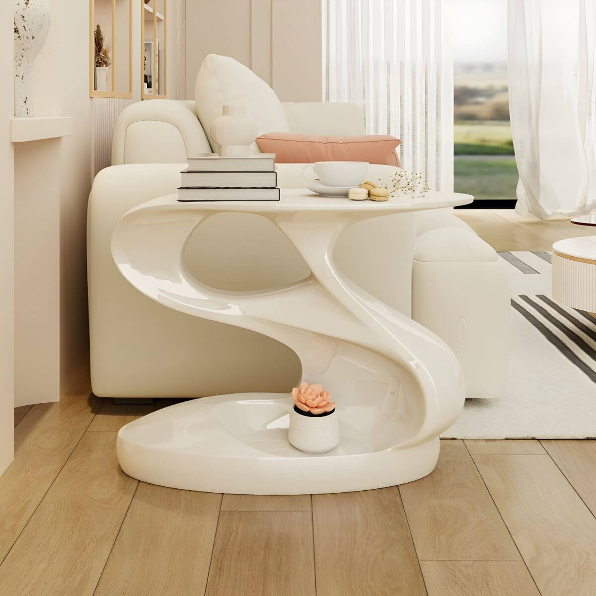 Sculptural Fiberglass End Table in Glossy Black or White Secondary image