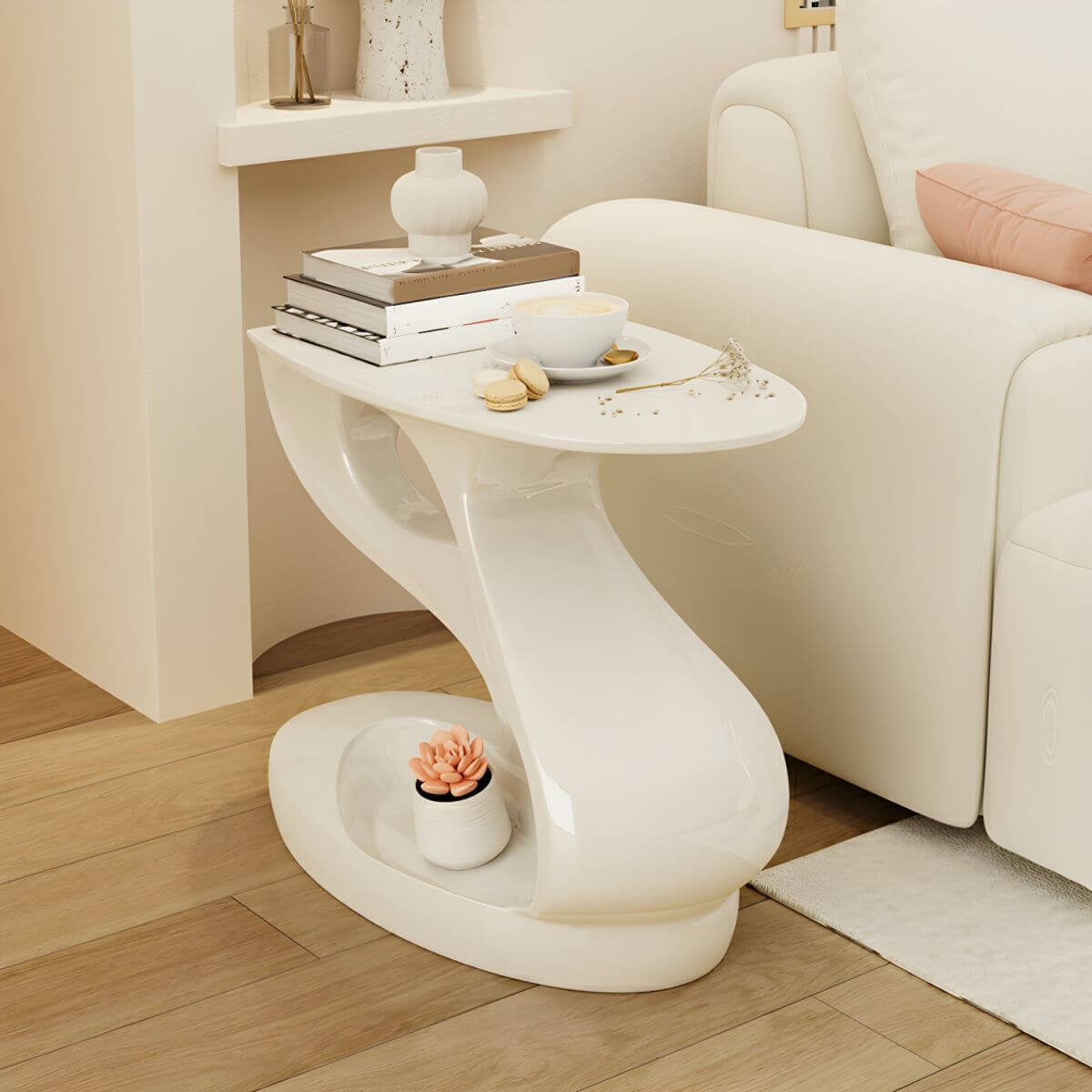 Sculptural Fiberglass End Table in Glossy Black or White Main Product Image Main image