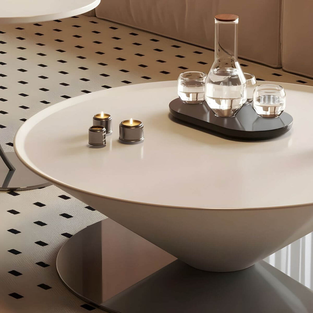 Sculptural Fiberglass Nesting Coffee Tables with Silver Metal Base