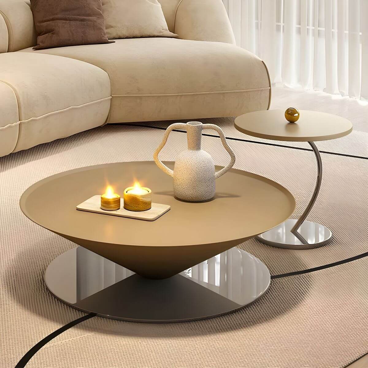 Sculptural Fiberglass Nesting Coffee Tables with Silver Metal Base Secondary image