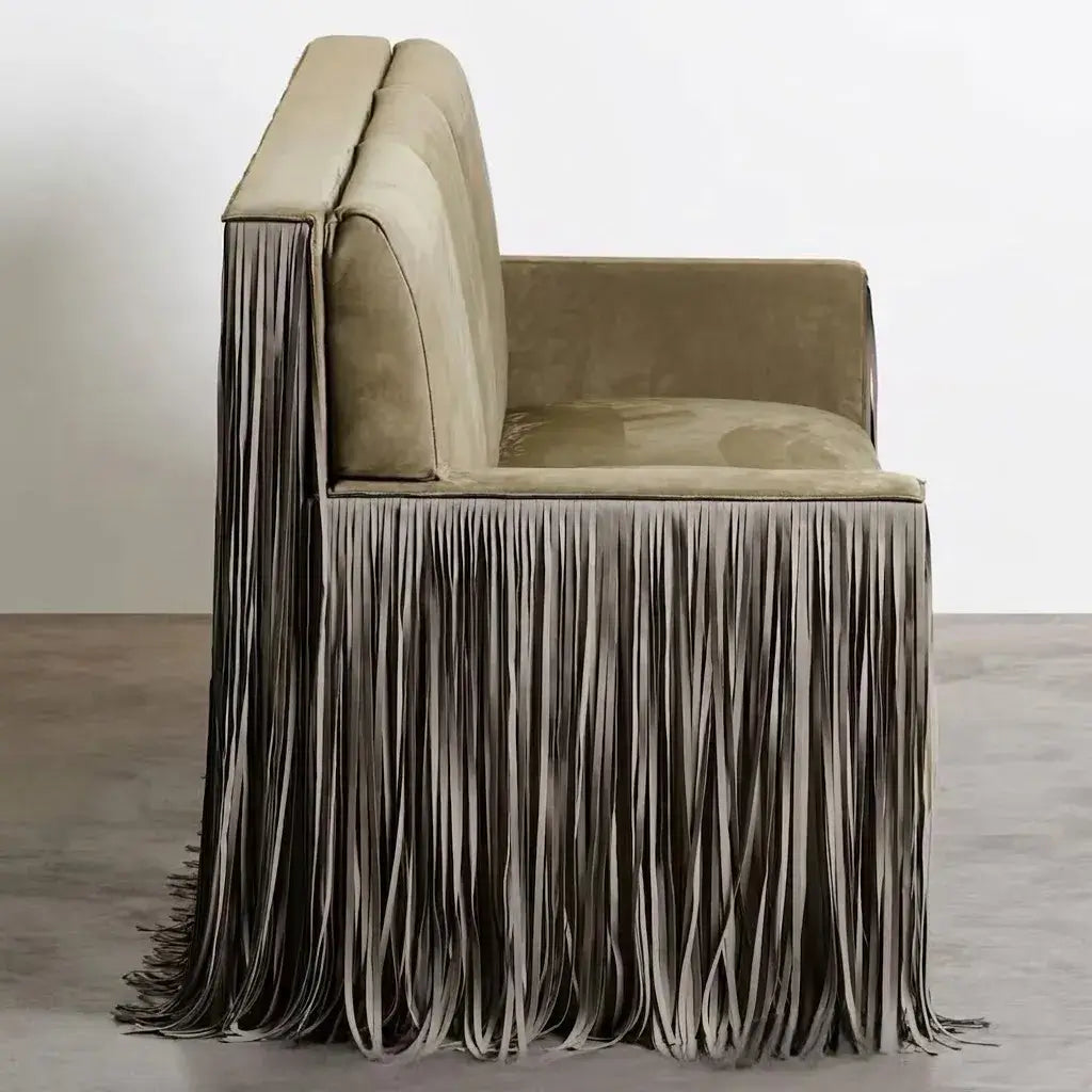 Sculptural Fringe Sofa Series in Taupe Velvet for Lounge and Reception Spaces