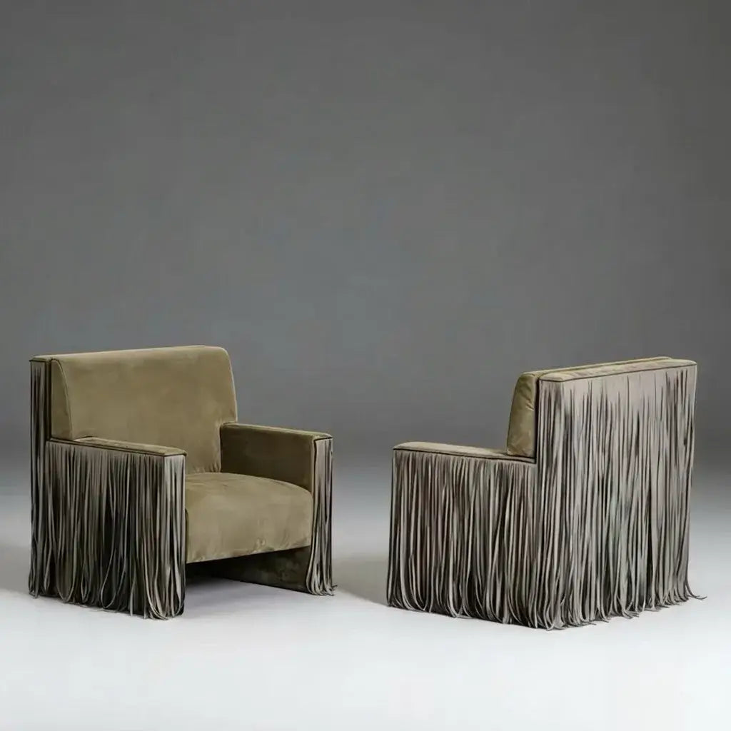 Sculptural Fringe Sofa Series in Taupe Velvet for Lounge and Reception Spaces Secondary image