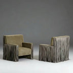 Sculptural Fringe Sofa Series in Taupe Velvet for Lounge and Reception Spaces