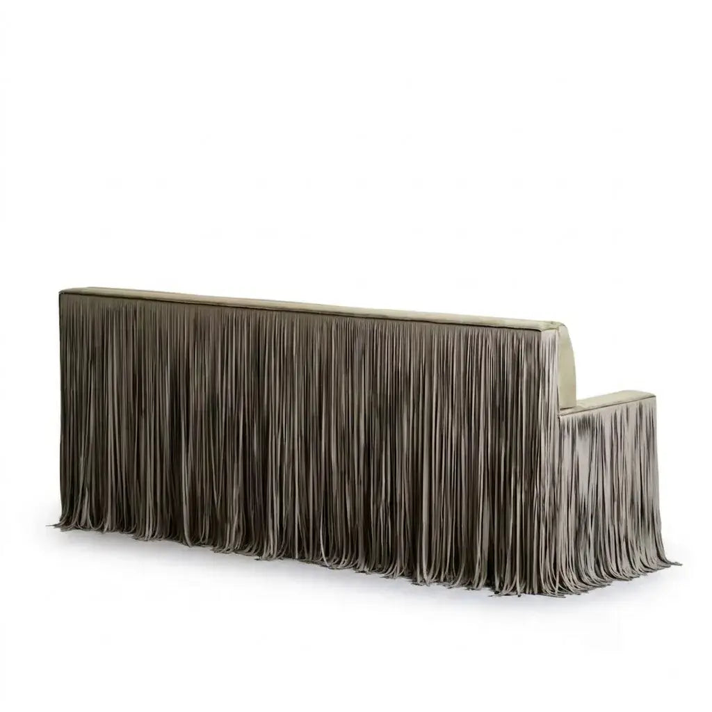 Sculptural Fringe Sofa Series in Taupe Velvet for Lounge and Reception Spaces