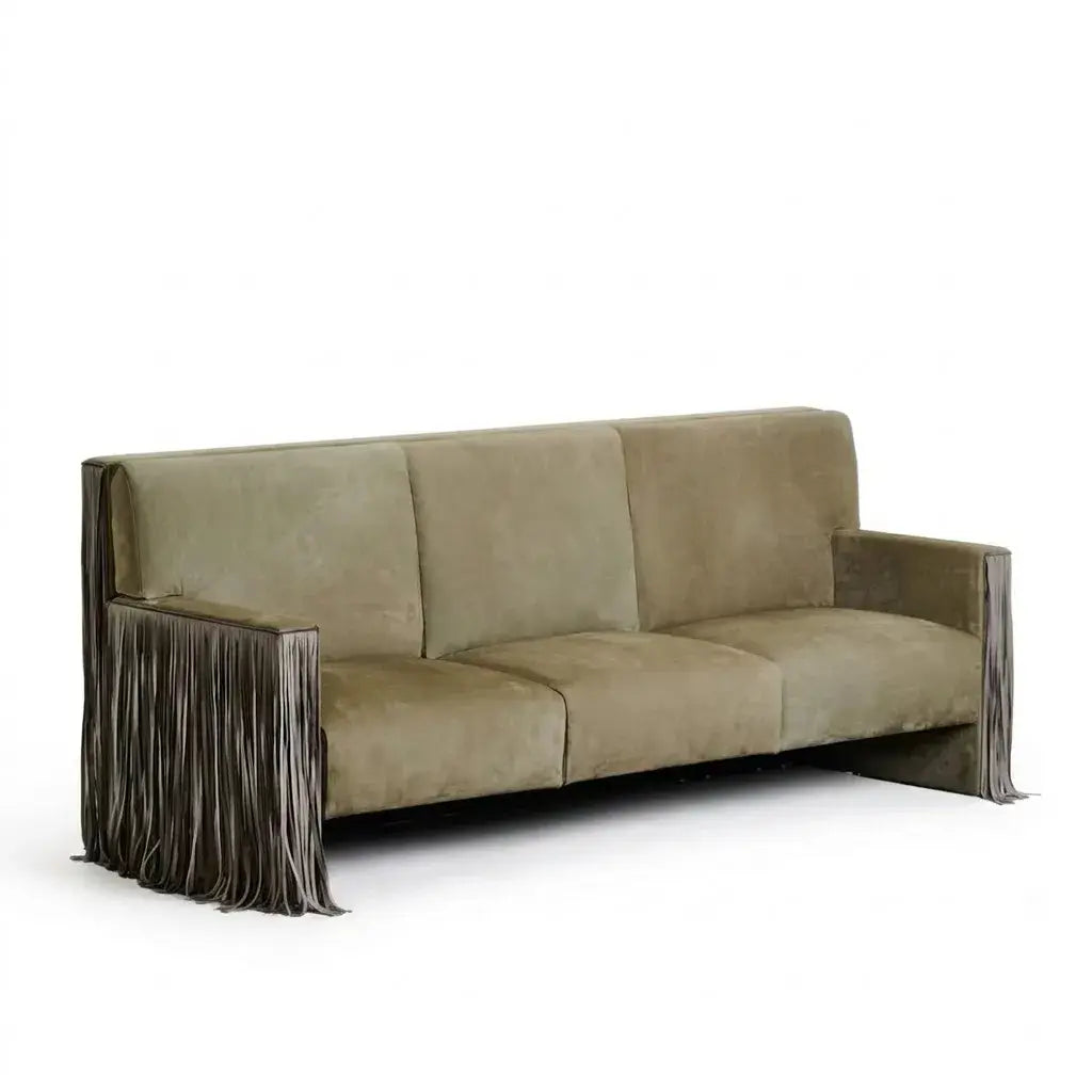 Sculptural Fringe Sofa Series in Taupe Velvet for Lounge and Reception Spaces Main Product Image