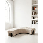 Sculptural Genuine Leather Crescent Bench with Arched Steel Base