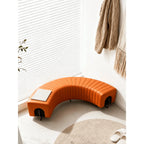 Sculptural Genuine Leather Crescent Bench with Arched Steel Base