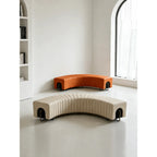 Sculptural Genuine Leather Crescent Bench with Arched Steel Base Main Product Image