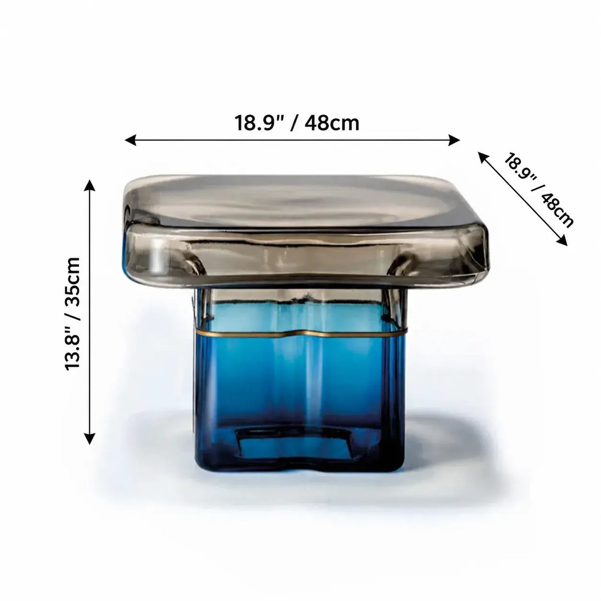 Sculptural Glass Accent Table Series With Gradient Tones and Rounded Block Forms Dimensions
