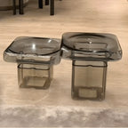 Sculptural Glass Accent Table Series With Gradient Tones and Rounded Block Forms