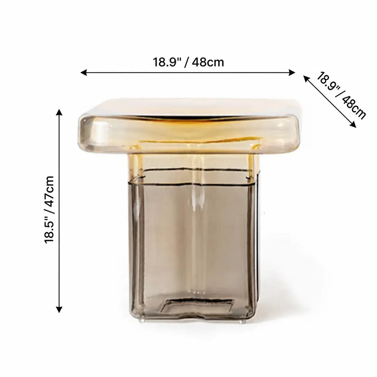 Sculptural Glass Accent Table Series With Gradient Tones and Rounded Block Forms Dimensions