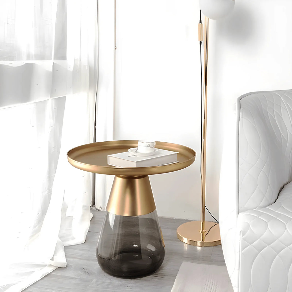 Sculptural Glass Accent Table Series with Hourglass Base for Layered Living Spaces